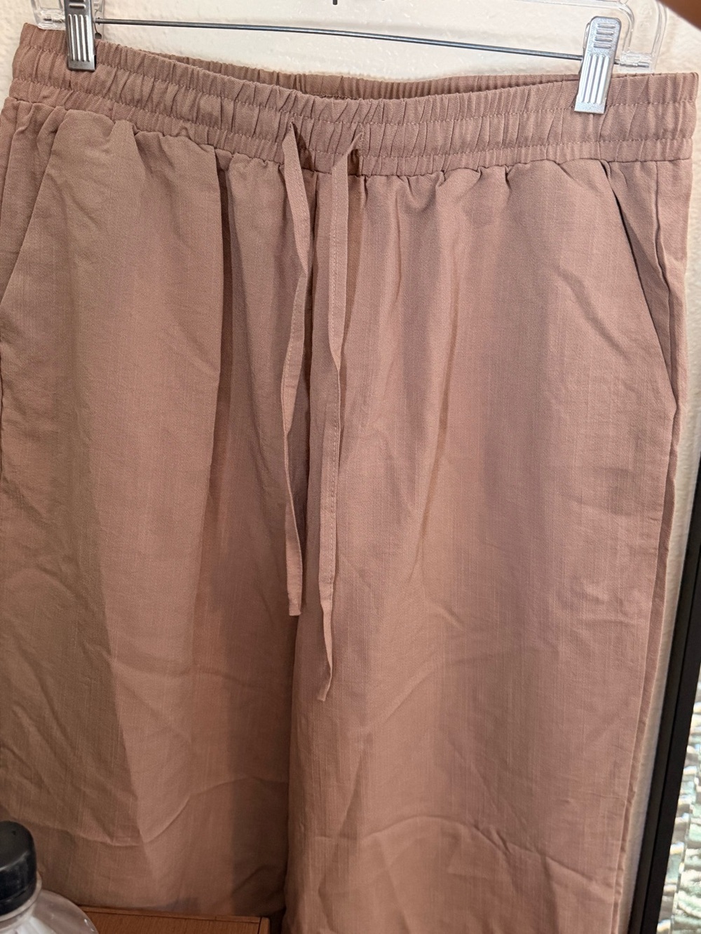 Wide-Leg Drawstring Pants Tulip Hem in Beige #335 - Picture 6 of 16